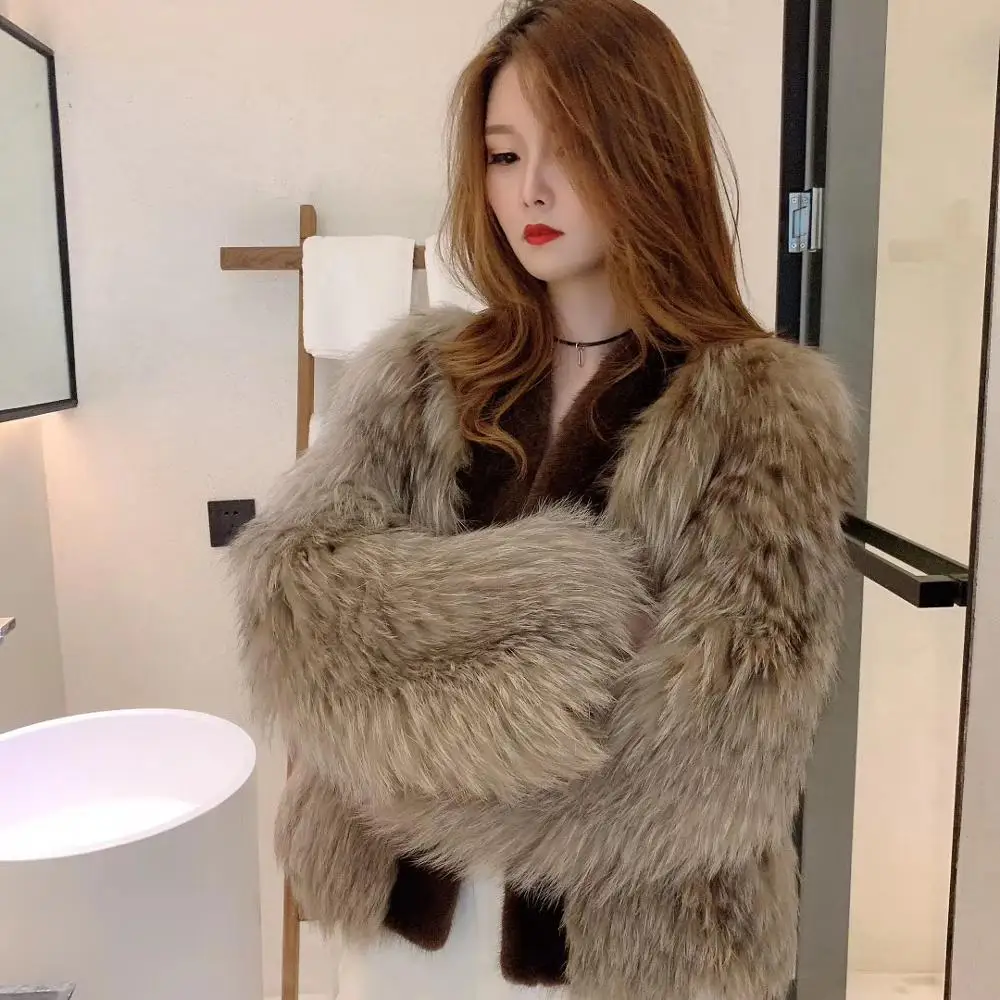 Real fur coat women winter new fashion real mink fur real Raccoon dog fur short style female coat