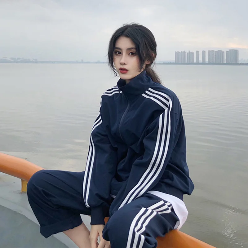

2019 Fall New Sports Suit Women Foreign Clothing Trousers Leisure Two-piece Set Turtleneck Zipper Casual Two Piece Set