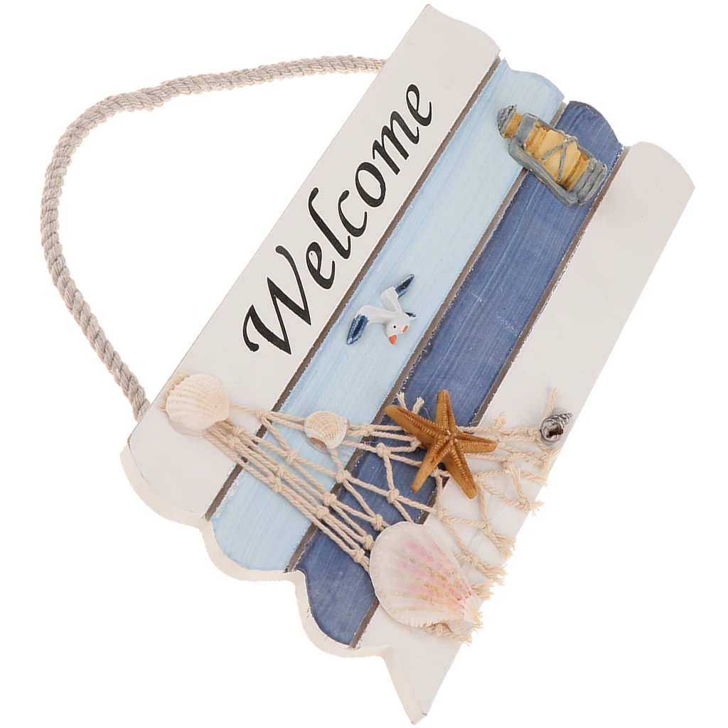 Welcome Sign Board with Rope Plaque Mediterranean Design Door Entrance Porch Sign Pendant for Home Wall Hanging Decor
