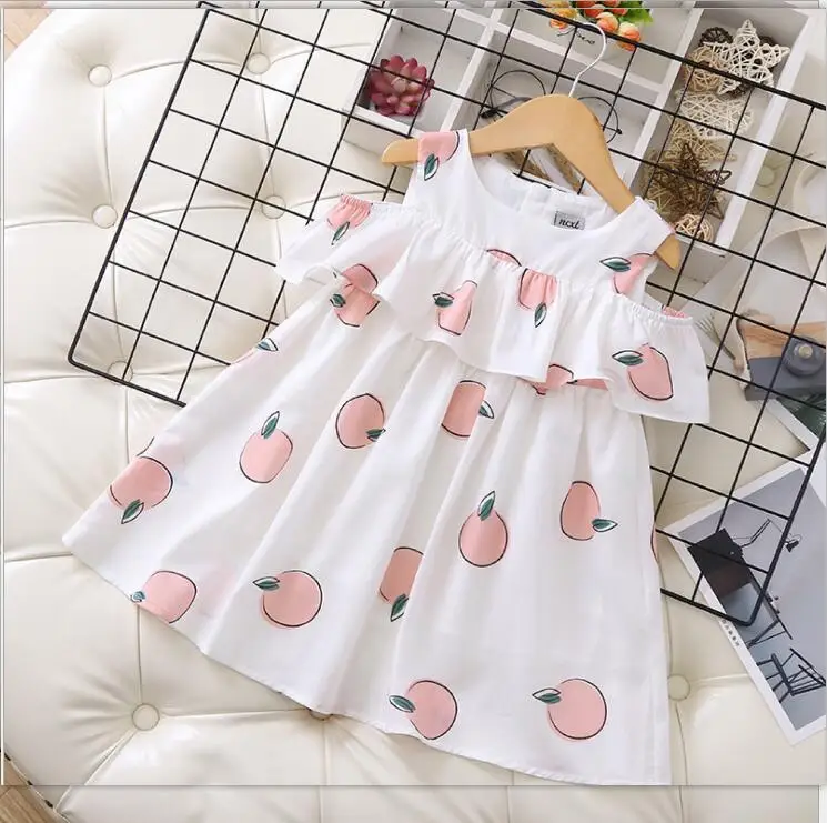 Платья для маленьких девочек, Летнее Детское Хлопковое платье с принтом, модные милые платья с открытыми плечами для девочек, одежда для детей