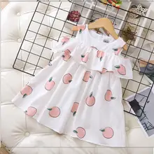 Платья для маленьких девочек, Летнее Детское Хлопковое платье с принтом, модные милые платья с открытыми плечами для девочек, одежда для детей