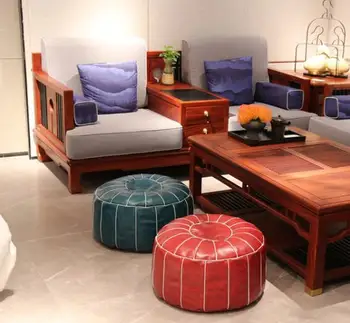 

Artificial Leather Unstuffed Cushion No Core Moroccan PU Leather Pouf Embroider Craft Hassock Ottoman Footstool Round