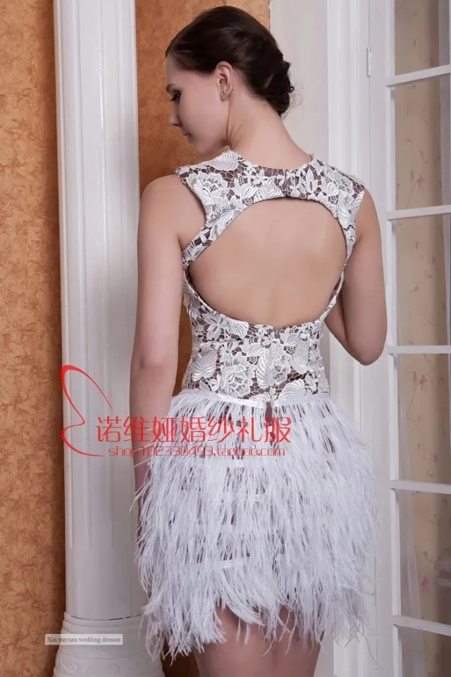 Дешевые robe de soiree новые модные сексуальные платья без спинки с перьями короткие кружевные вечерние платья подружки невесты