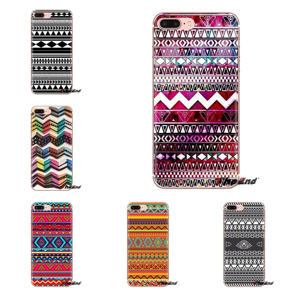 For iPhone XS Max XR X 4 4S 5 5S 5C SE 6 6S 7 8 Plus Samsung Galaxy J1 J3 J5 J7 A3 A5 TPU Cases Aztec tribal black coral stripes |