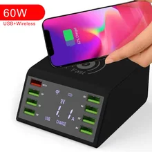 60 Вт USB зарядное устройство для телефона iPhone samsung Xiaomi 10 Вт Qi Беспроводное зарядное устройство QC Быстрая зарядка 3,0 Быстрая зарядка многоразъемное зарядное устройство USB