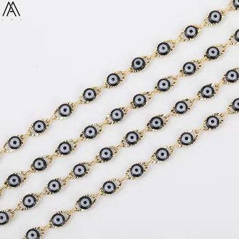 

5meter 4mm Black Color Flat Round Evil Eyes Beads Rosary Chains,Enamel Beads Coin Chains Making Necklace Jewelry HX-LT-244AMAC