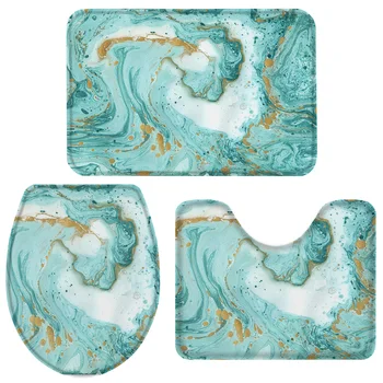 

Marble Granite Pattern Wallpaper Bath Set Toilet Cover Mat Pedestal Rug Non-Slip Bathroom Rug Set