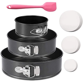 

Spring Form Pan Set 4/7/9Inch Cake Pan Detachable Bakeware Round Baking Pans with Paper and Silicone Spatula for Baking