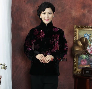 

Plus size silk velvet middle-aged mother grandmother mother-in-law temperament grandmother retro cotton Tang suit winter coat