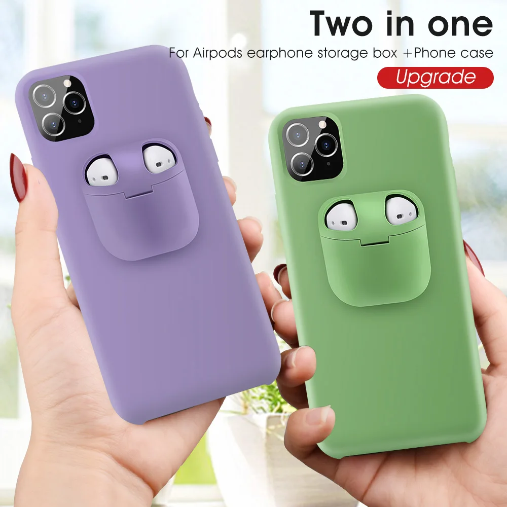 Жидкий силиконовый чехол для телефона iPhone 11 Pro Max с чехлом наушников защита от