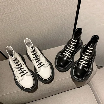 

McQueen Martin boots female 2020 New England wind short boots joker leather female thick bottom web celebrity boots