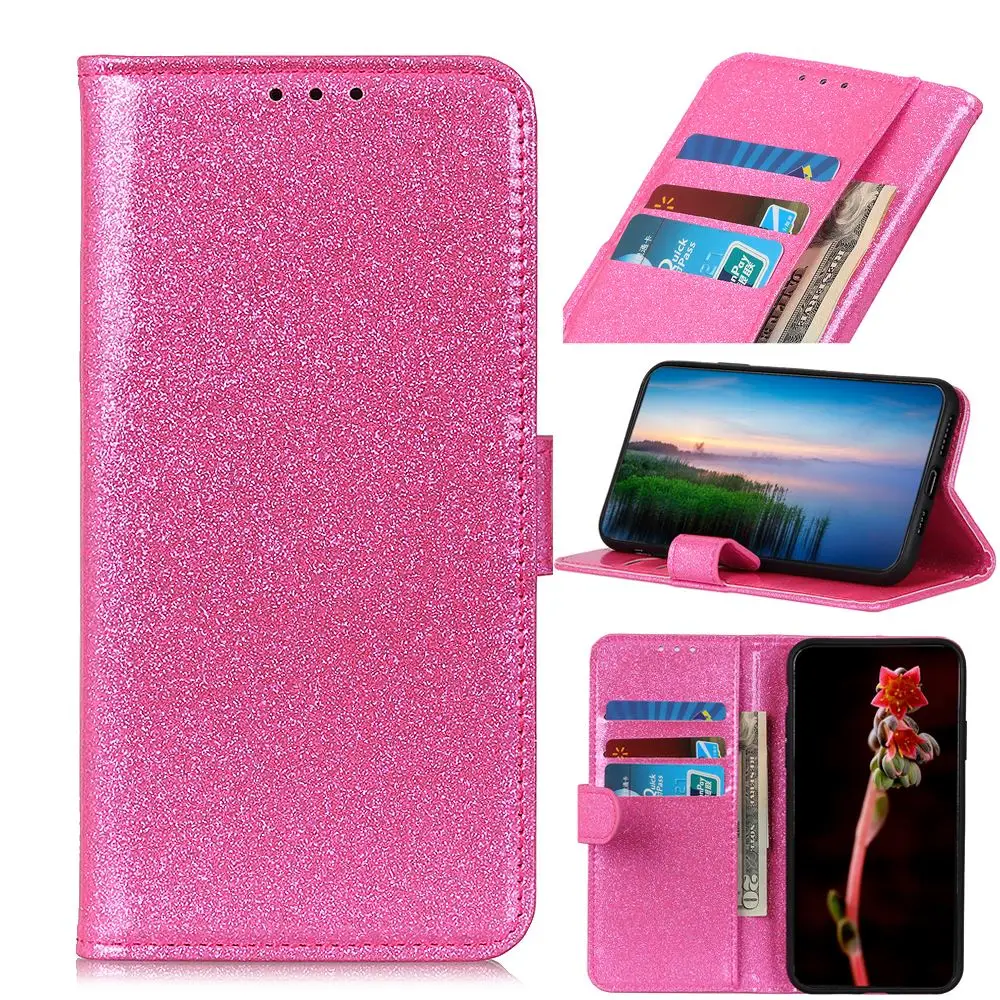 Для Wiko View 3 Pro 3 Lite View 3 чехол с блестящей пудрой кожаный чехол для телефона с отделениями для карт/складной кронштейн/Пряжка Coque Fundas - Цвет: Розовый
