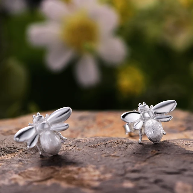 S925 Sterling Silver Bee Earrings Natural Designer Fine Jewelry Cute 18K Gold Honeybee Stud Earrings for Women 2