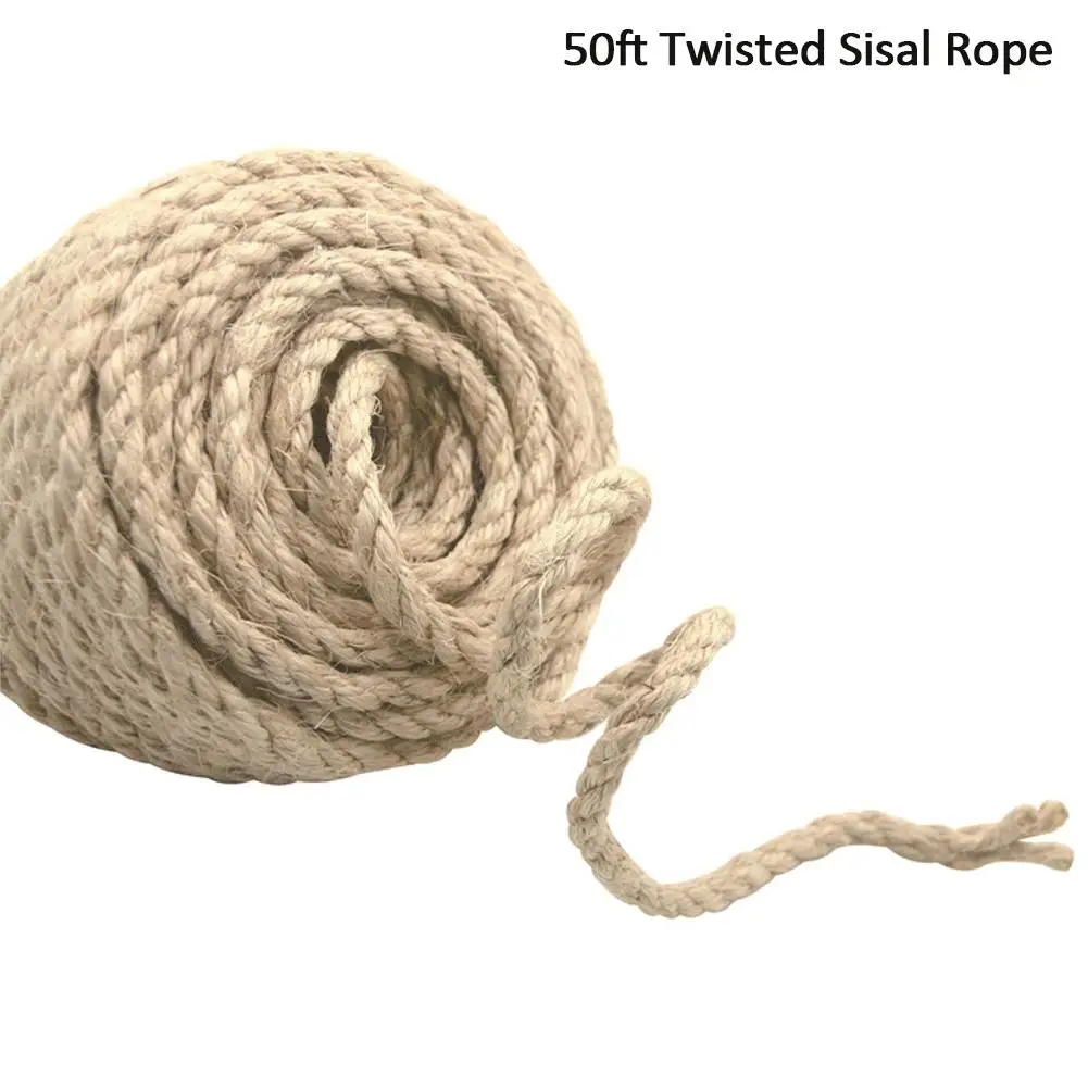 

50ft Twisted Sisal Rope For Cat Tree Scratching Post Toy Cat Climbing Frame DIY Weaving Cats Making Desk Legs Binding Rope