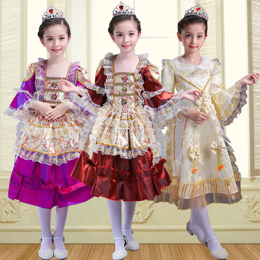 Винтажное платье принцессы в европейском стиле для девочек; Детские костюмы в средневековом стиле; роскошные костюмы для выступлений