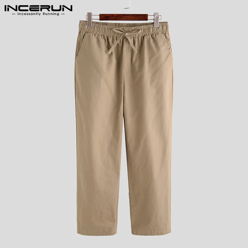 Khaki Pants INCERUN, модные мужские брюки, классические, с эластичной резинкой на талии, штаны для уличного бега, свободные, хлопковые, повседневные брюки, мужские, простые, Pantalon hombre - Color: Khaki Pants