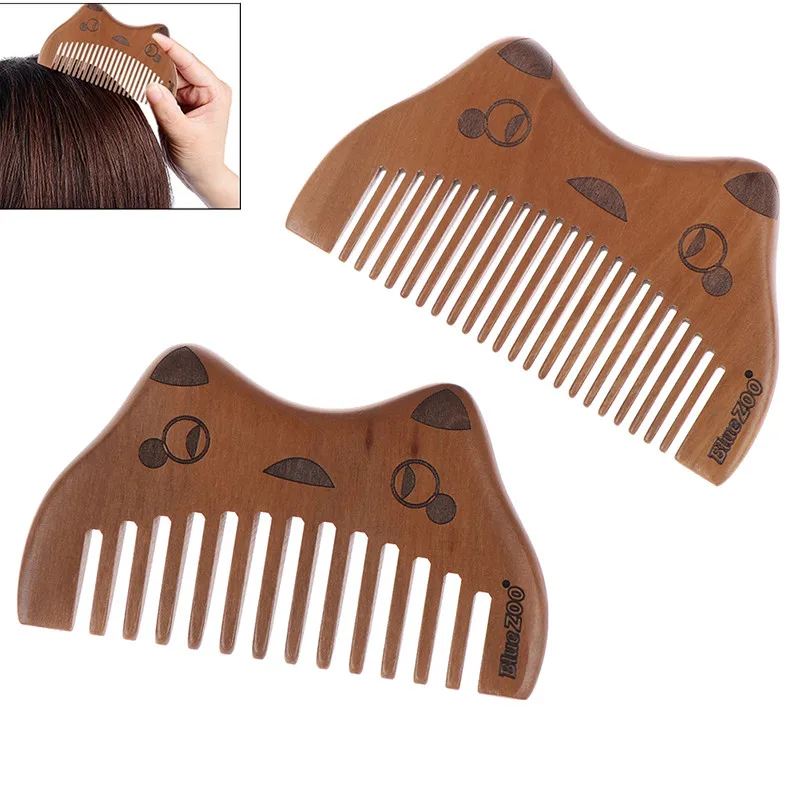 1Pc Pocket Natural Wooden Combs No Static Beard Comb Cute Cat Design Hairdressing Portable Styling Tool Hair Brush Massage New