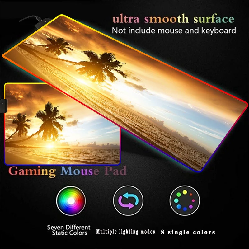 

Коврик для мыши со светодиодсветильник кой "Морские пляжи", RGB-подсветка, покрытие для клавиатуры, цветная мышь, водонепроницаемый, разные размеры, для геймеров, CS, Dota