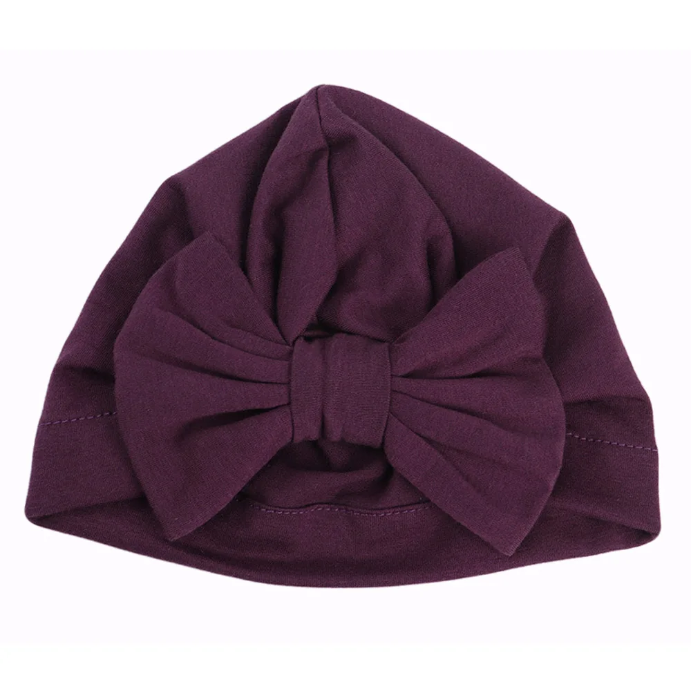 Dark Purple Детские эластичные шапки с бантом для девочек, однотонная Детская шапка-тюрбан, шапка TOSYS0322 - Цвет: Dark Purple