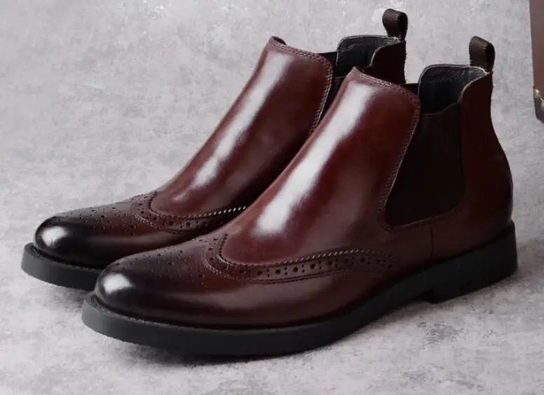 

New Round Toe Brogue Carving Leather Men Boots Autumn/winter Business Dress Boots Men Wedding Shoes