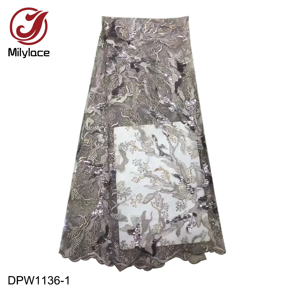 

Hot Sale French Embroidered Sequins Lace Fabric 2019 High Quality African Tulle Lace French Mesh Laces Fabric DPW1136