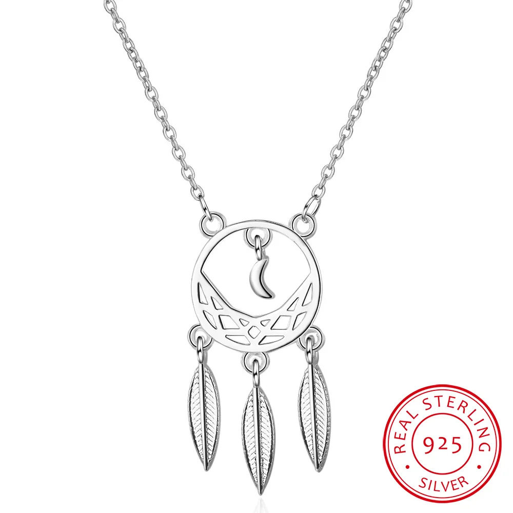 

925 Sterling Silver Dream Catcher Necklace Leaves Short Clavicle Chain Necklace For Women S-N310