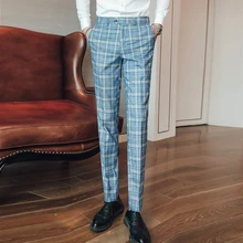 Классические мужские костюмные брюки тонкий дизайн для свадьбы или торжественного случая, Для мужчин платье брюки Размеры 29, 30, 31, 32, 33, 34, 36, 38, 40 человек в клетку; брюки в полоску