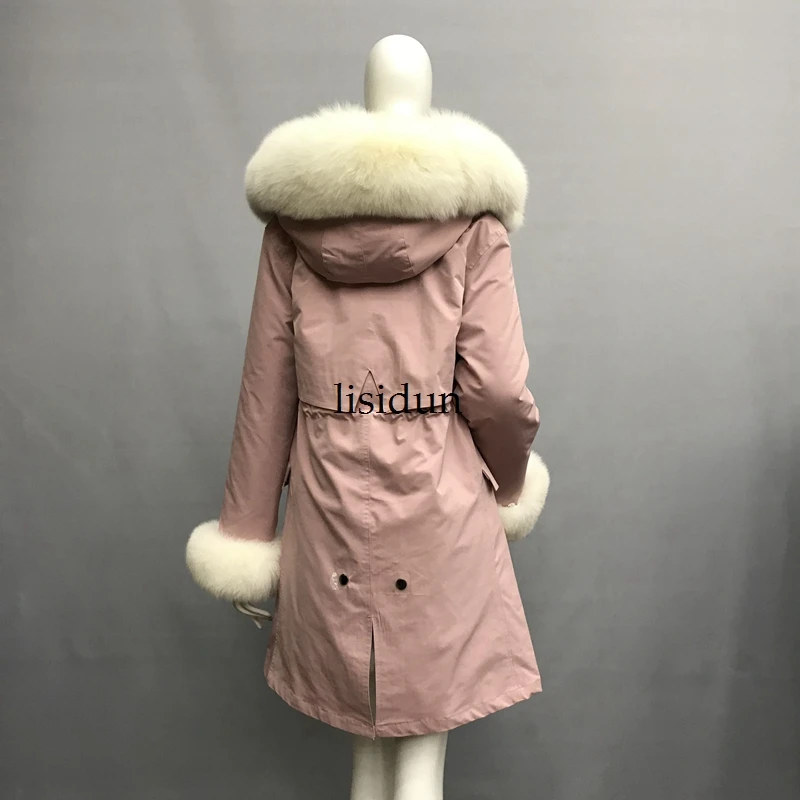 Пальто с натуральным мехом парки с лисой зимняя куртка женская парка большой меховой воротник из натурального меха енота длинная верхняя одежда