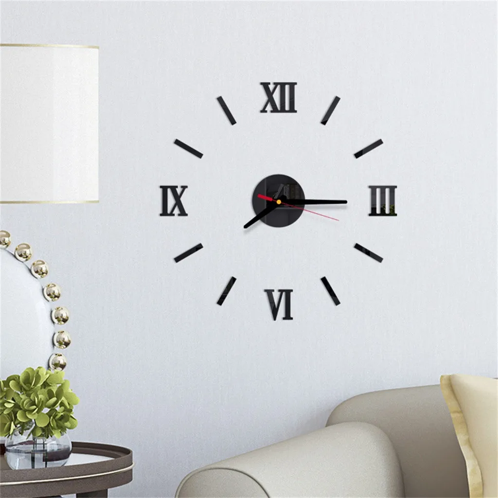 Большие настенные часы 3D сделай сам римские цифры акриловые зеркальные настенные наклейки часы домашний декор настенные наклейки Горячие настенные часы Современные# L5