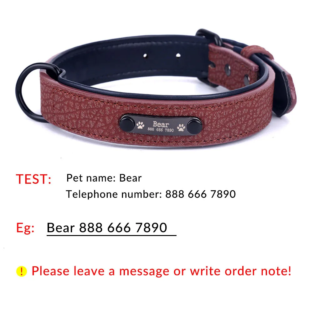 Coffee Dog Collar Ошейники для собак, персонализированный кожаный ошейник для собак с именем, ID метки для маленьких средних и больших собак, Питбуль бульдог Beagle Correa Perro - Цвет: Coffee Dog Collar