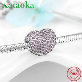 

Pave sparking Crystal CZ Heart shape 925 Sterling Silver clips Lock Beads Fit Original European Charm Bracelet Jewelry Fashion
