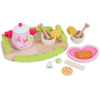 

1 Set Role Play Toy Simulation Wooden Tea Service Kitchen Tools Tea Pot Cups Model Role Play Props Educational Toy for Child