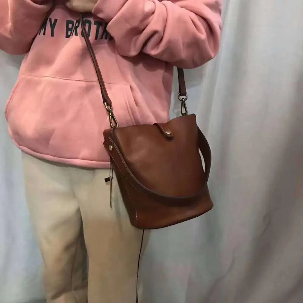 

Luxury Vintage Bucket Bag Women Leather Handbags High Quality Cowhide Leather Shoulder Bags Designer Crossbody Bag With Purse