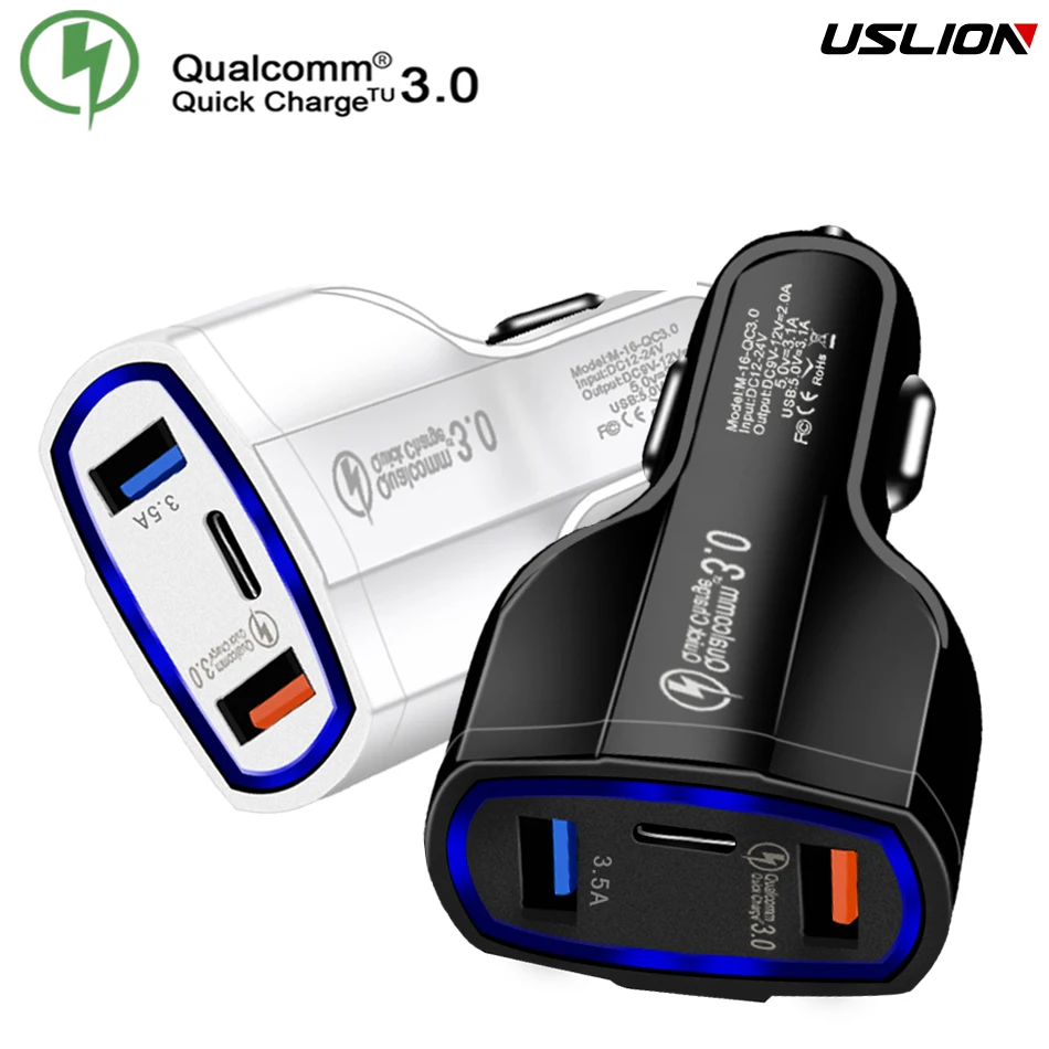 USLION QC автомобильное быстрое зарядное устройство для телефона с двумя usb-портами и