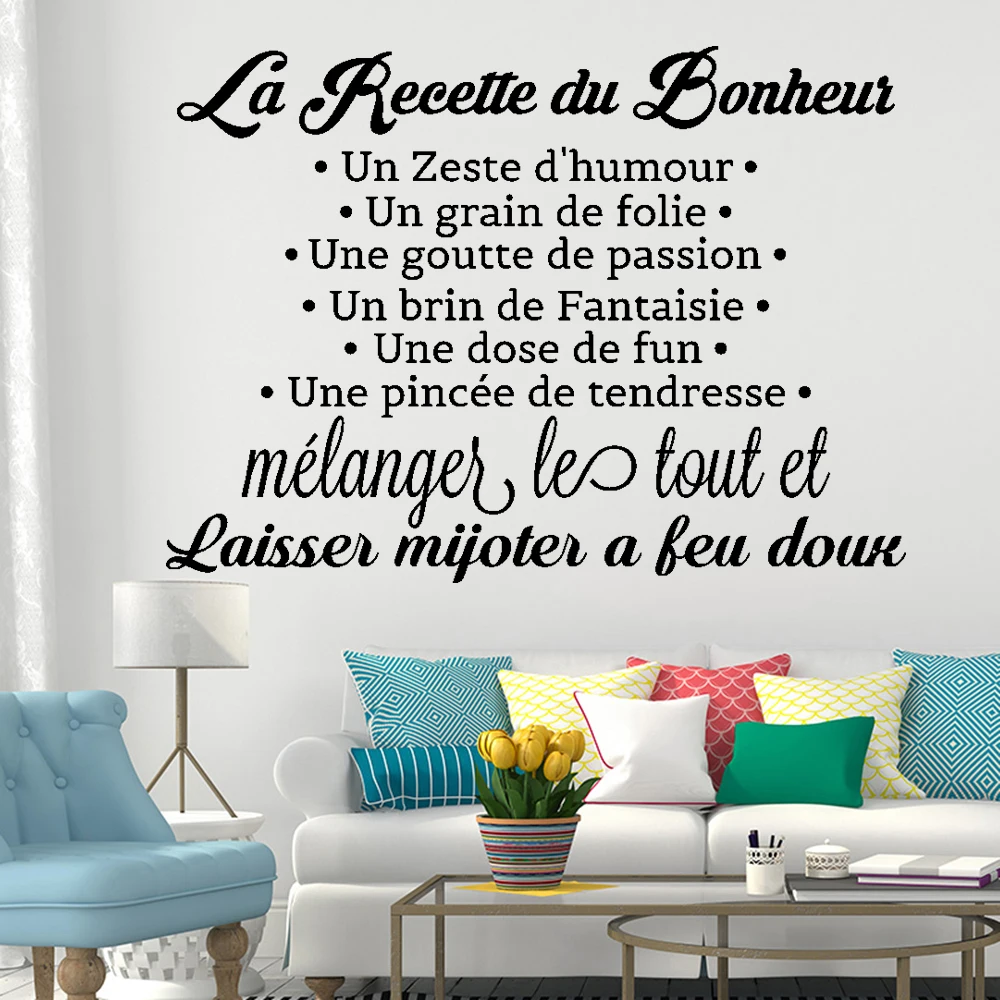 Wall Stickers La Recette Du Bonheur French Quotes Wallpaper Vinyl Bedroom Livingroom Decoration Decals Murals Ru2412 Aliexpress Home Garden