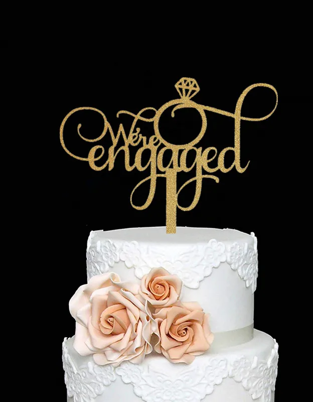 

We're Engaged Cake Topper, Engagement, Bridal Shower, Wedding Bachelorette Party Decoration with Premium Gold Glitter