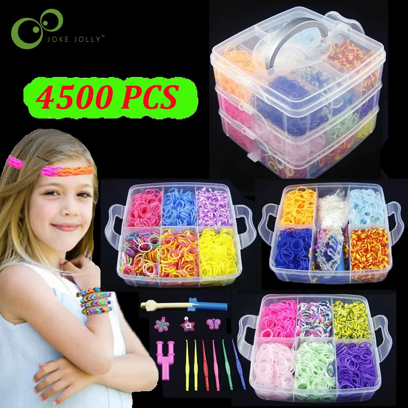 4500 Uds de bandas de goma tejido DIY Caja de Herramientas creativo conjunto elástico de silicona Kit de juguetes de los niños para niños niñas regalo ZXH