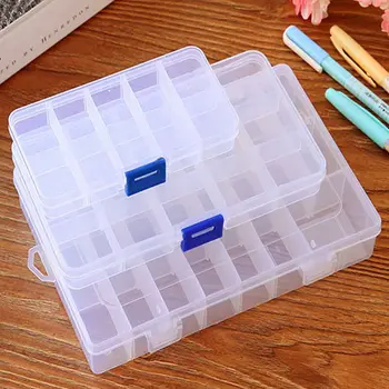 

Plastic 15/10/24 Slots Adjustable Jewelry Storage Box Case Craft Organizer Bead