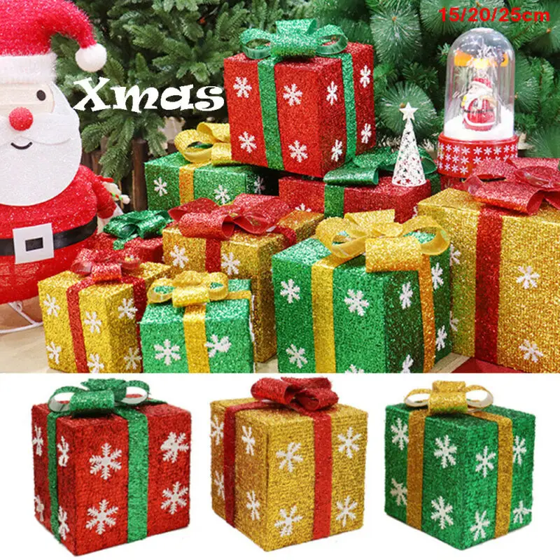 

Christmas Eve Gift Box Large Xmas Present Wrapping Boxes Red Ribbon Lids Great Christmas Snowflake Glitter Boxes Party Boxes DIY