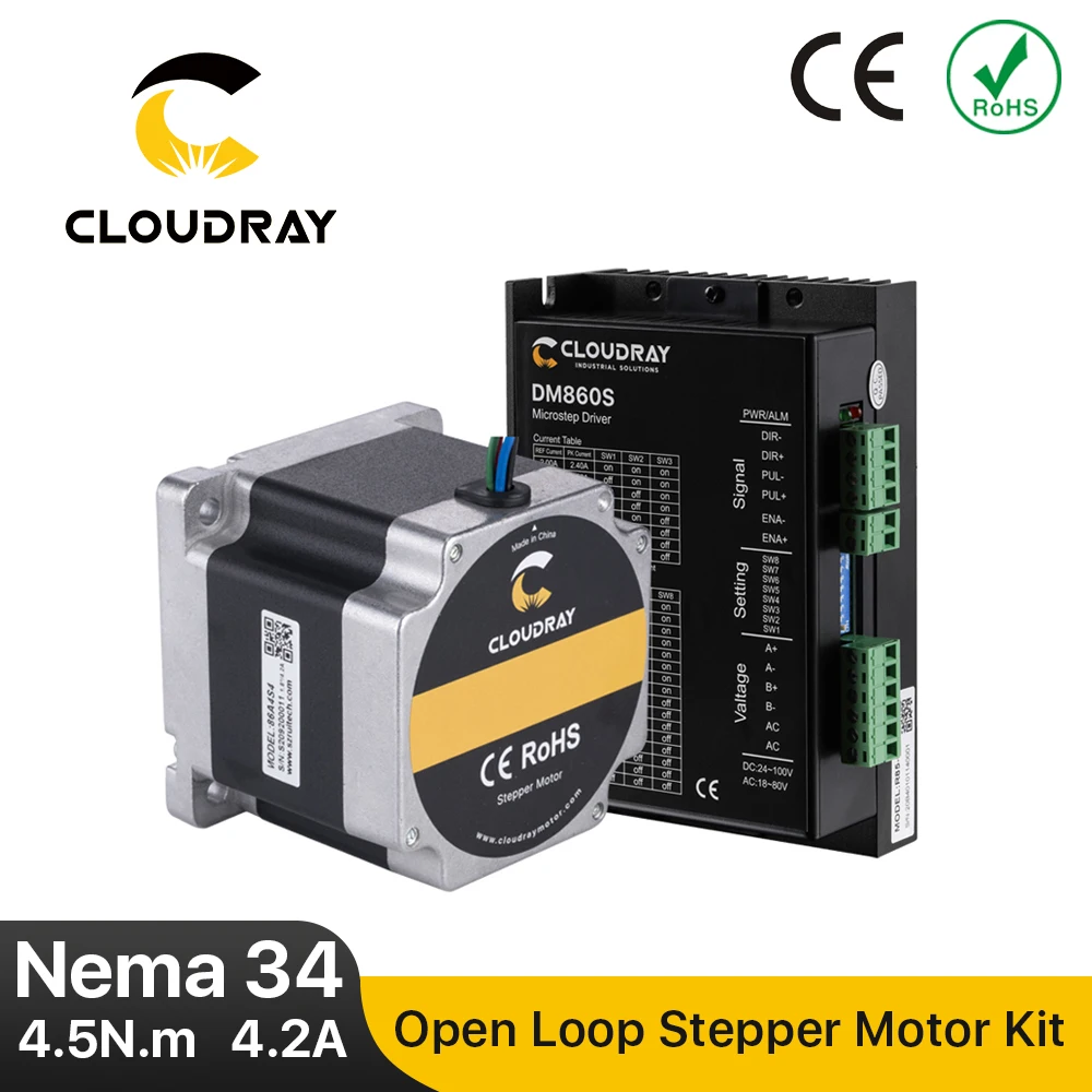 Cloudray Nema 34 Open Loop Stepper Motor Driver Kit 4.5N.m 4.2A DM860S 2.4A-7.2A for 3D printer CNC Engraving Milling Machine |