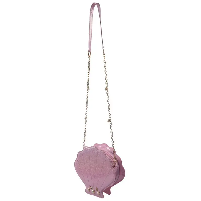 

Womens Hologram Leather Shell Pearl Cross-body Shoulder Bags Purse(Pink)