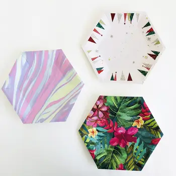 

8inch 8pcs Disposable Tableware Flower Plant Cake Dish Wedding Party Supplies Waterproof Printing Paper Plate Anniversaire