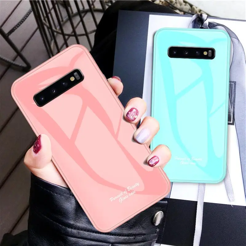 

For Samsung Galaxy S10 5G Case Cute Macaron Tempered Glass Cover For Samsung Galaxy S10e Note 8 9 S9 Plus Protective Phone Case