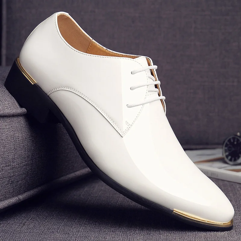 New Men's  Pointed Toe Business Casual Shoes Fashion Bright Patent Leather Formal Black Shoes for Men Size38-48