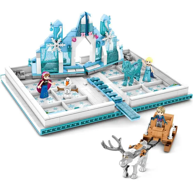 

2020 New Friends Ice and Snows Princess Legoing Frozen 575PCS Anna Elsa Princess Castle Pop Up Book Building Blocks Movie Toys