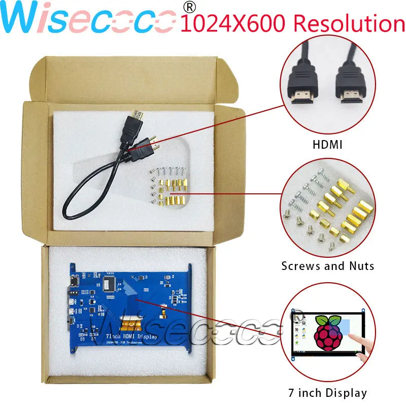 Raspberry Pi 7 дюймовым ЖК-дисплеем модулем Дисплей HDMI 1024*600(пиксель) с емкостной сенсорной панелью для Raspberry Pi 4 3B+/3B Banana Pi - Цвет: 1024x600Pixel