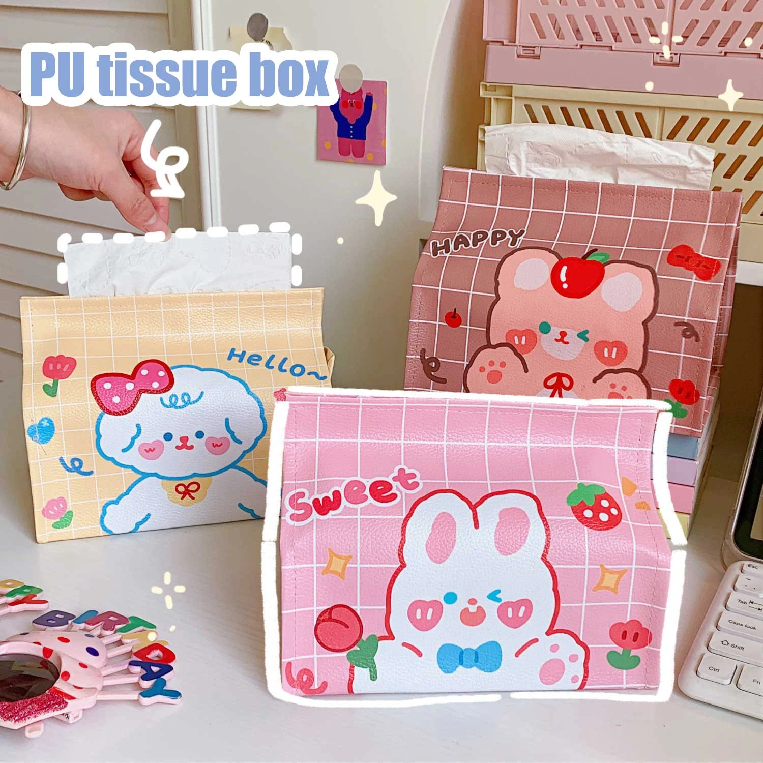 Caja de pañuelos Kawaii Ins almacenamiento de papel de papel, cubierta de papel de dibujos animados|Cajas de pañuelos| - AliExpress