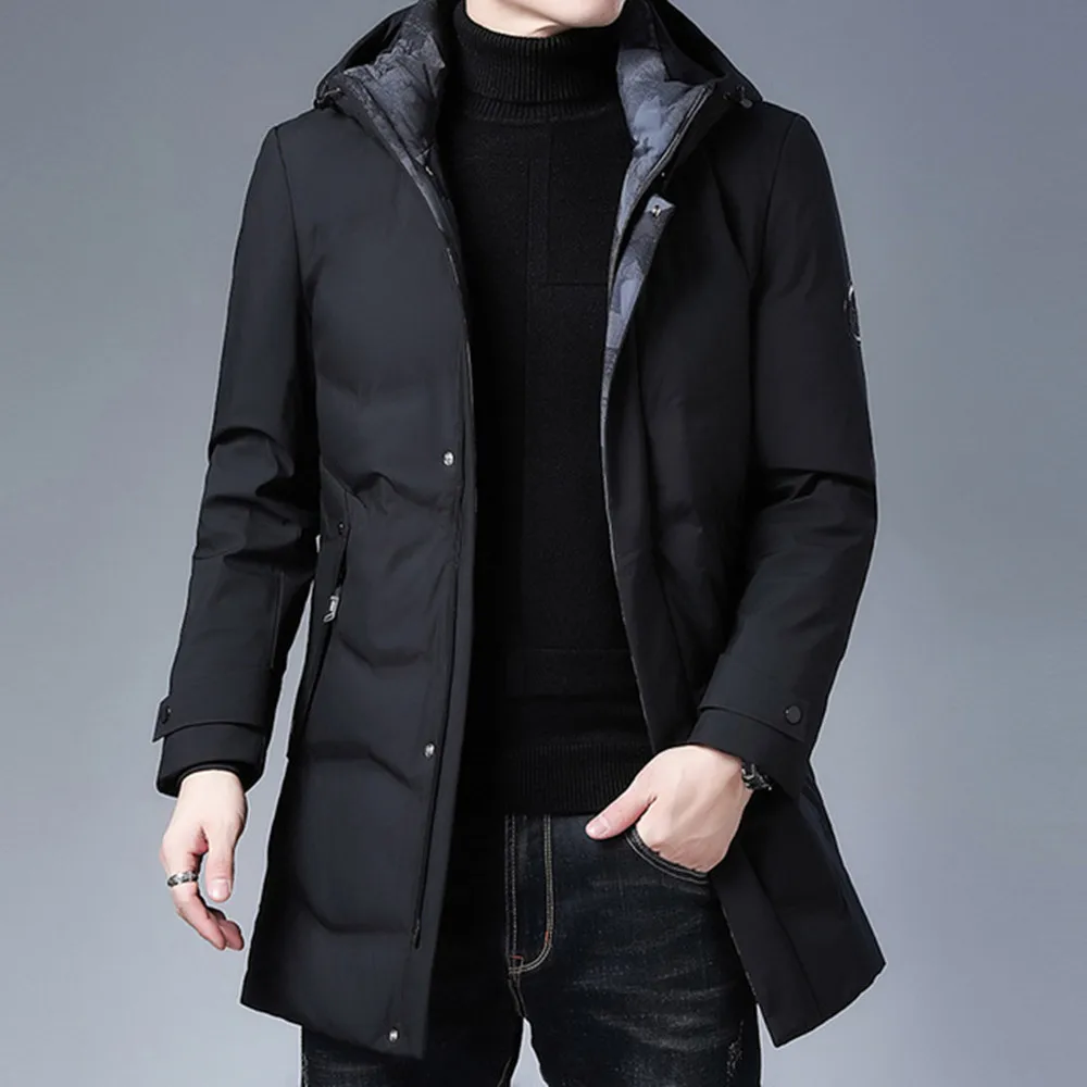 

Men New Down Jacket Top Quality Thick Winter Hat Detached Warm Parka Casual Coat