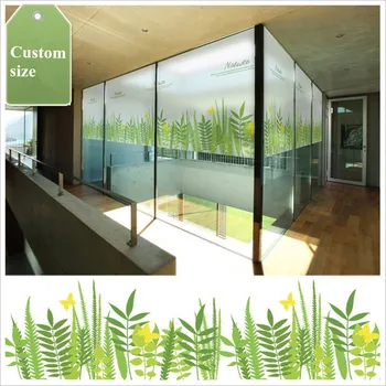 

Custom size non-adhesive static glass film bathroom balcony sunscreen window sticker frosted sticker green pvc leaf film