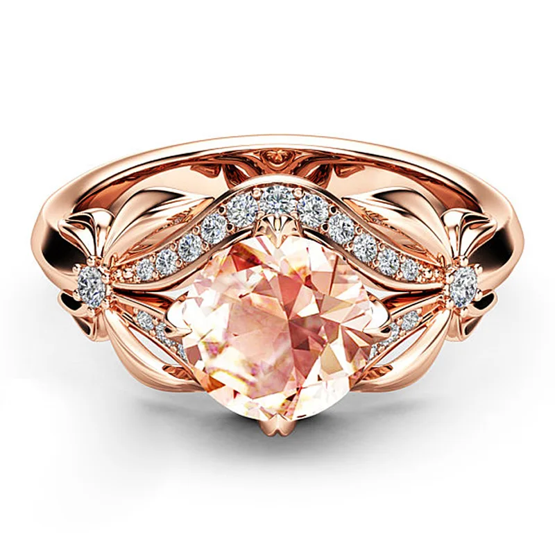 Wedding Rings Vintage Diamond 18K Rose Gold Gemstone for Women Pure Topaz